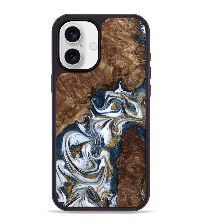 iPhone 16 Plus Wood Phone Case - Jamison (Teal & Gold, 801882)