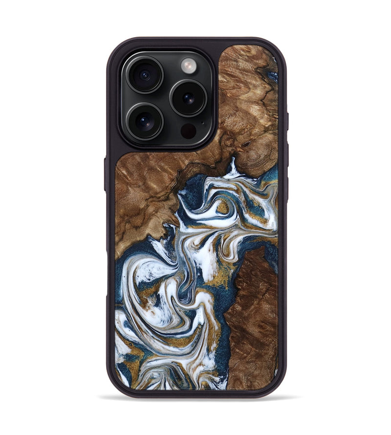 iPhone 16 Pro Wood Phone Case - Jamison (Teal & Gold, 801882)