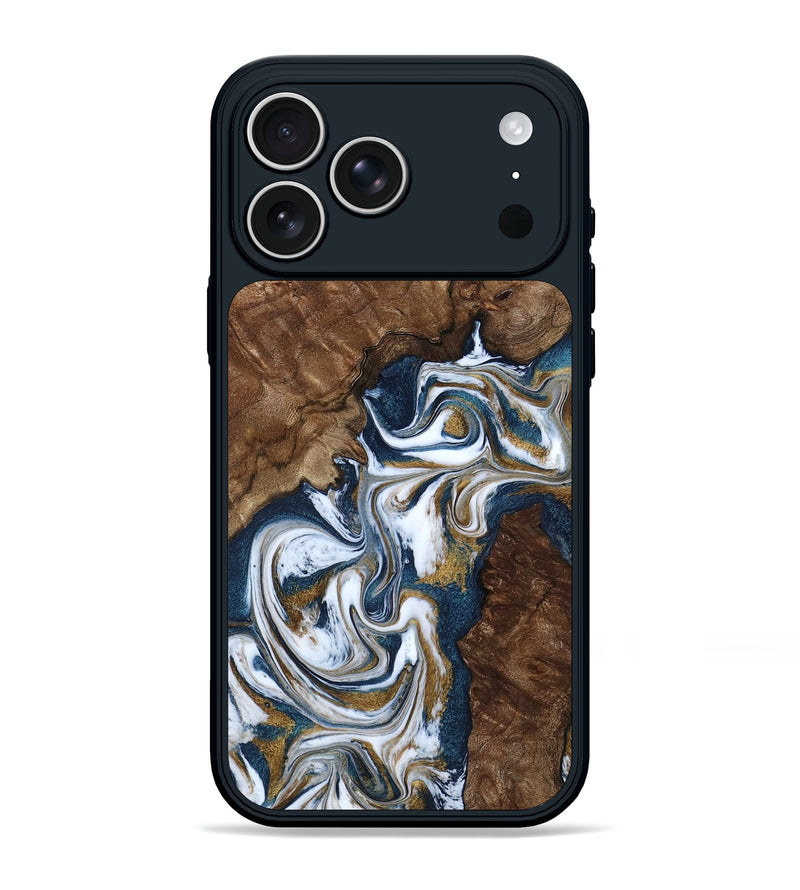 iPhone 17 Pro Max Wood Phone Case - Jamison (Teal & Gold, 801882)