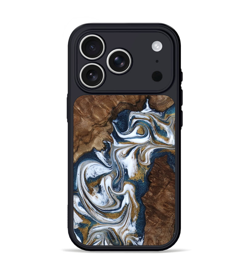 iPhone 17 Pro Wood Phone Case - Jamison (Teal & Gold, 801882)