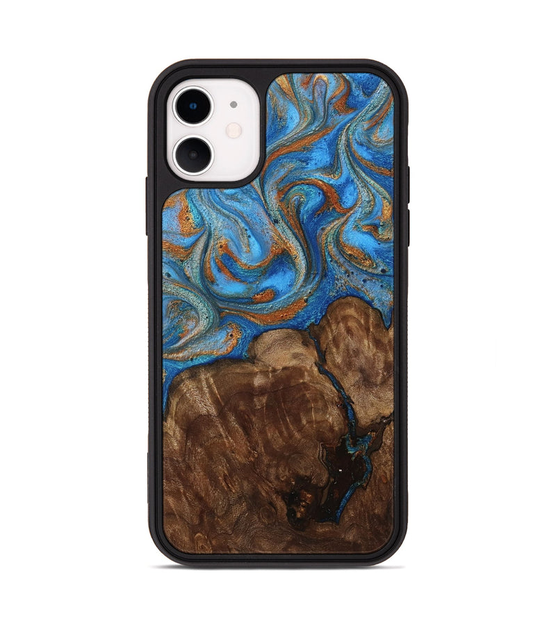 iPhone 11 Wood Phone Case - Gertie (Teal & Gold, 801883)