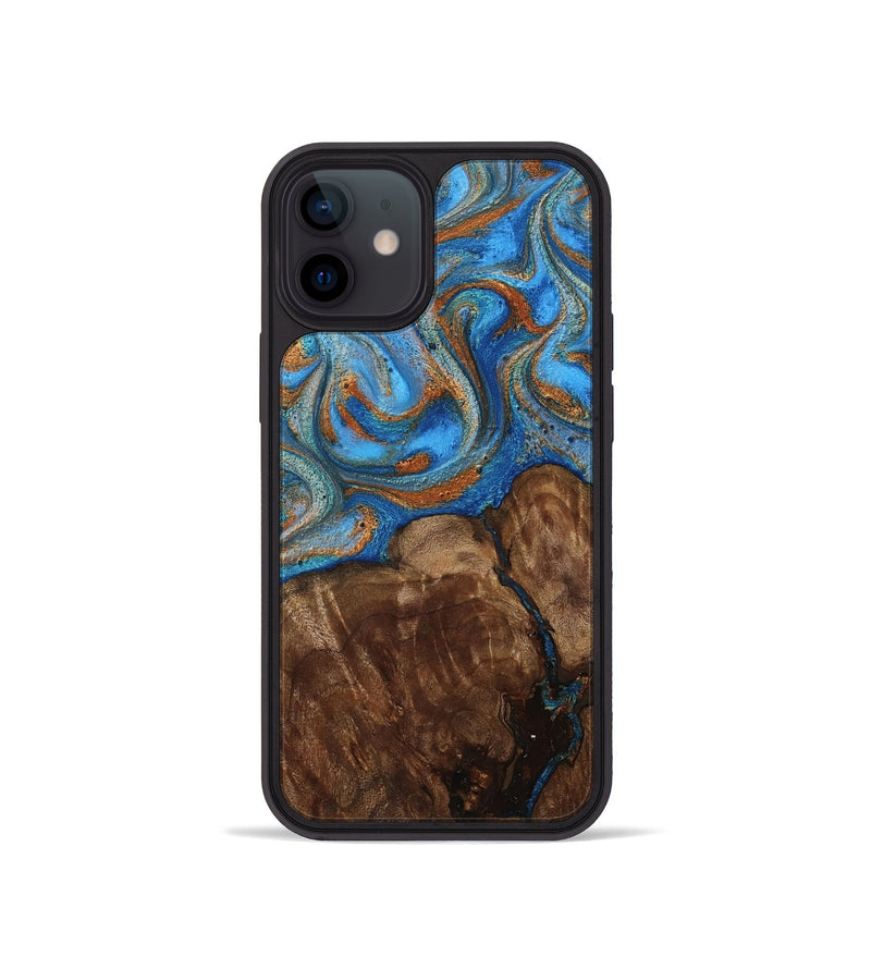 iPhone 12 mini Wood Phone Case - Gertie (Teal & Gold, 801883)