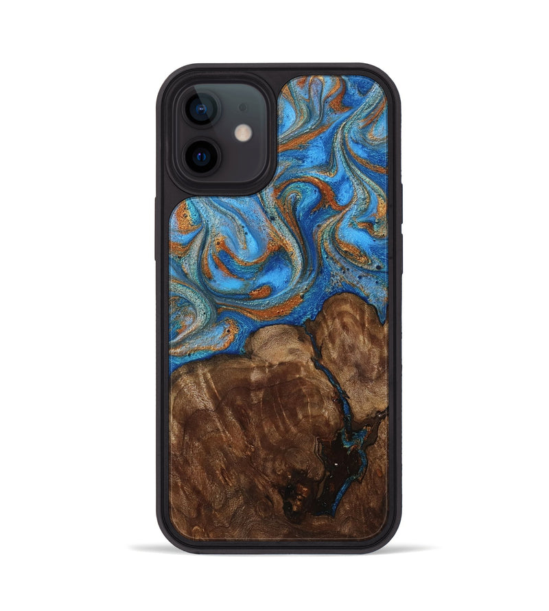 iPhone 12 Wood Phone Case - Gertie (Teal & Gold, 801883)