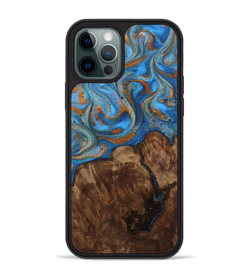 iPhone 12 Pro Max Wood Phone Case - Gertie (Teal & Gold, 801883)