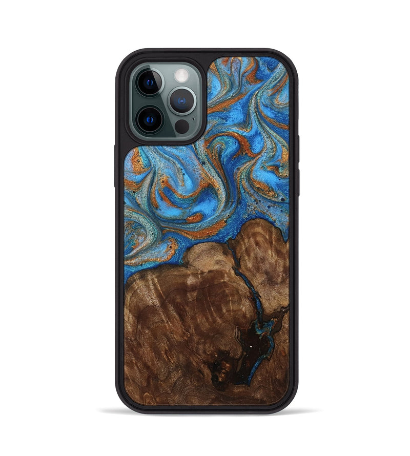 iPhone 12 Pro Wood Phone Case - Gertie (Teal & Gold, 801883)