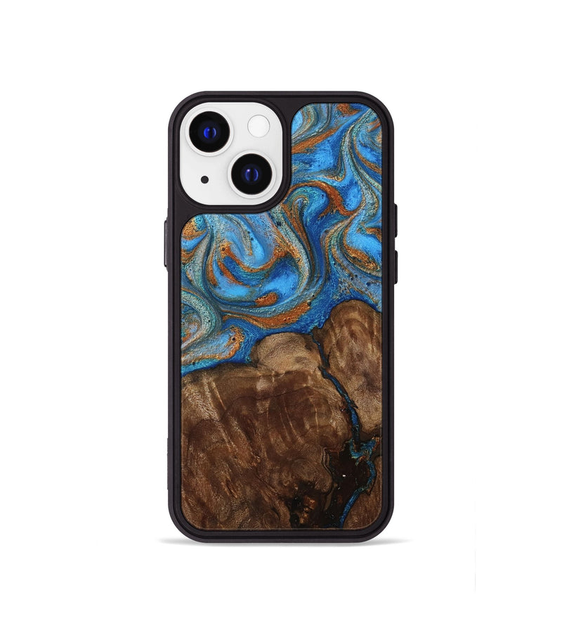 iPhone 13 mini Wood Phone Case - Gertie (Teal & Gold, 801883)
