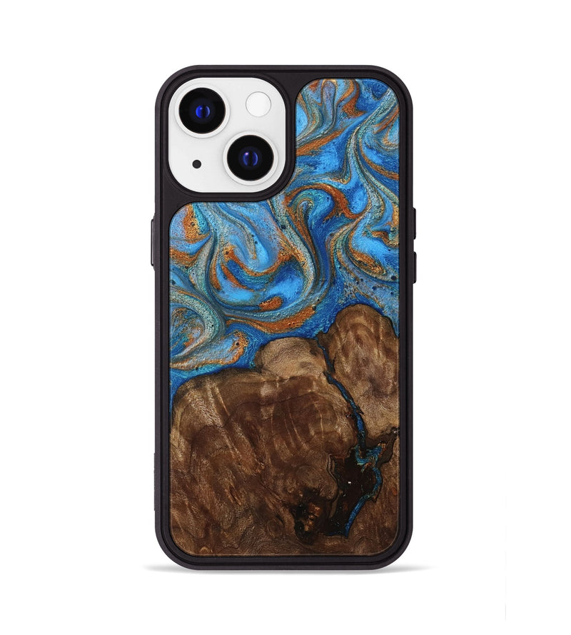 iPhone 13 Wood Phone Case - Gertie (Teal & Gold, 801883)