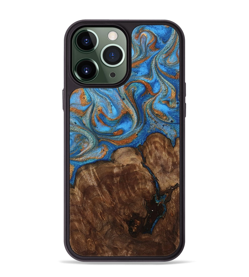 iPhone 13 Pro Max Wood Phone Case - Gertie (Teal & Gold, 801883)