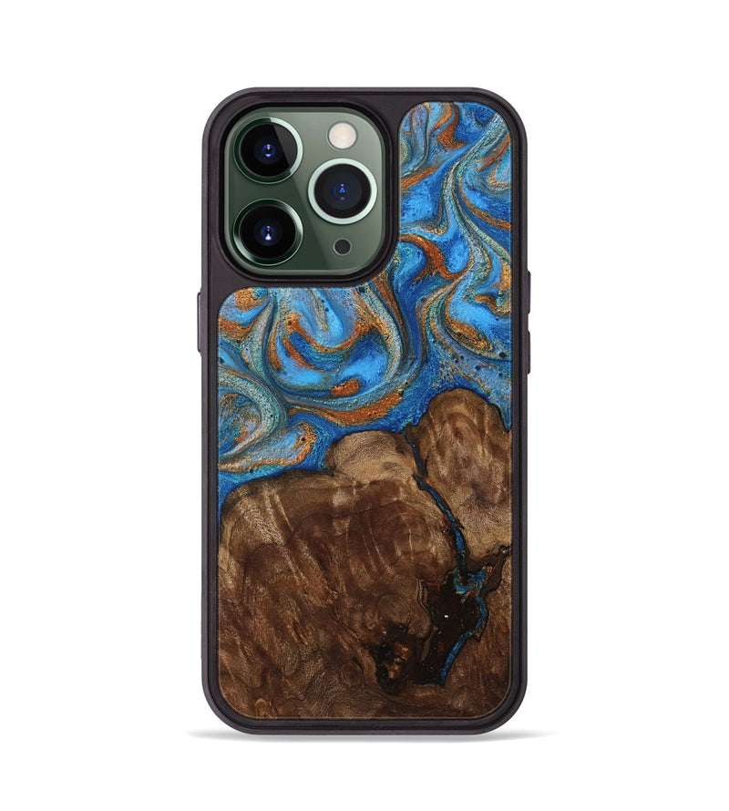 iPhone 13 Pro Wood Phone Case - Gertie (Teal & Gold, 801883)