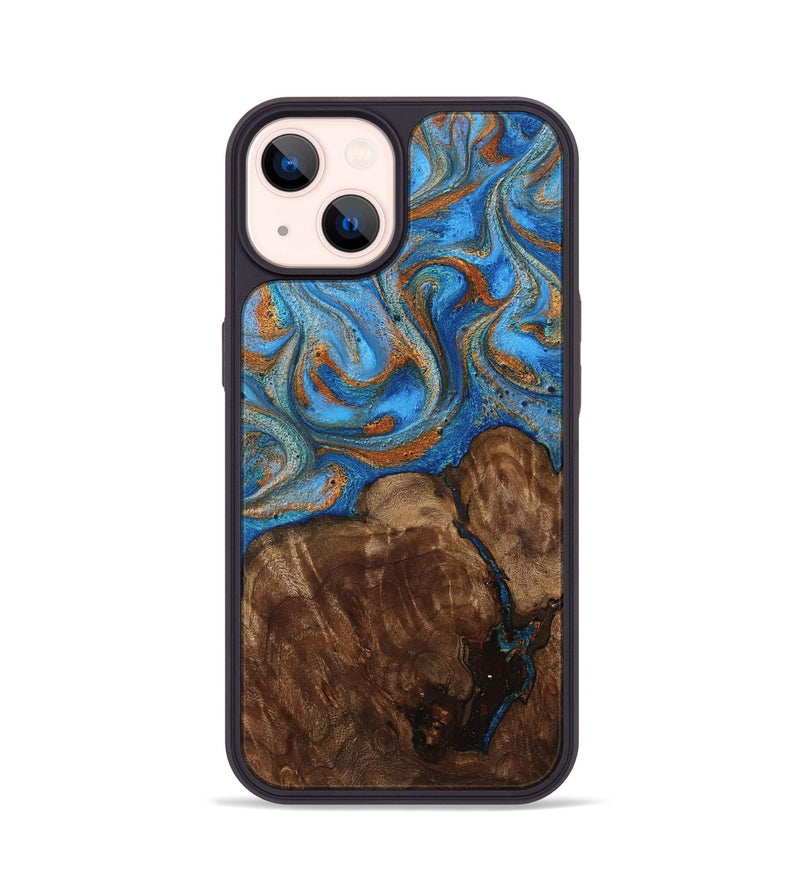 iPhone 14 Wood Phone Case - Gertie (Teal & Gold, 801883)