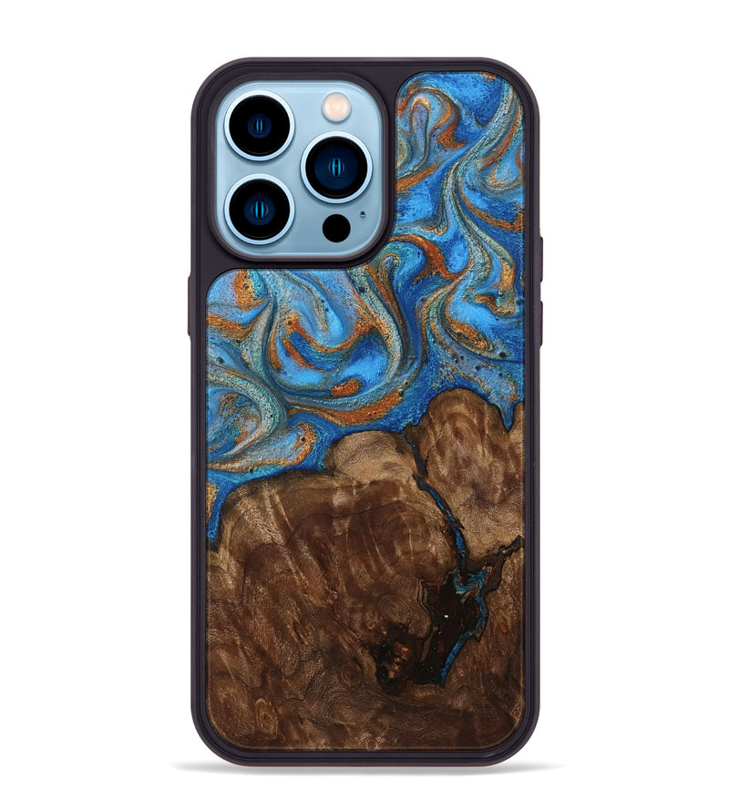 iPhone 14 Pro Max Wood Phone Case - Gertie (Teal & Gold, 801883)