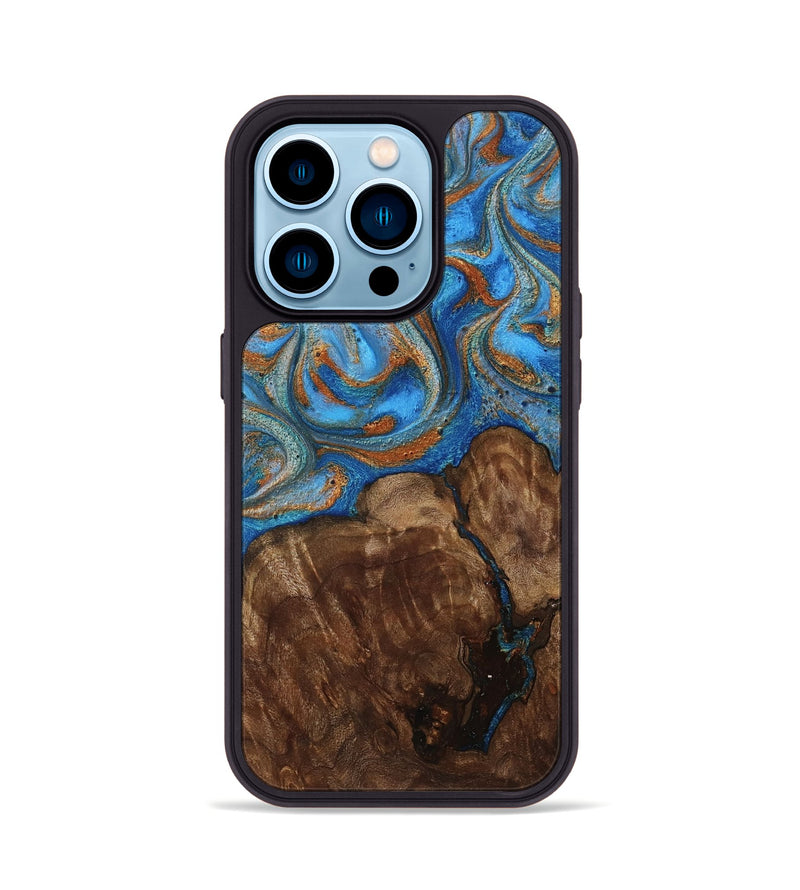 iPhone 14 Pro Wood Phone Case - Gertie (Teal & Gold, 801883)