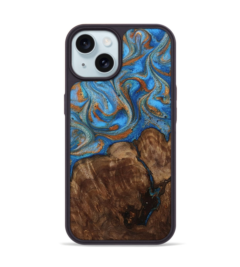 iPhone 15 Wood Phone Case - Gertie (Teal & Gold, 801883)