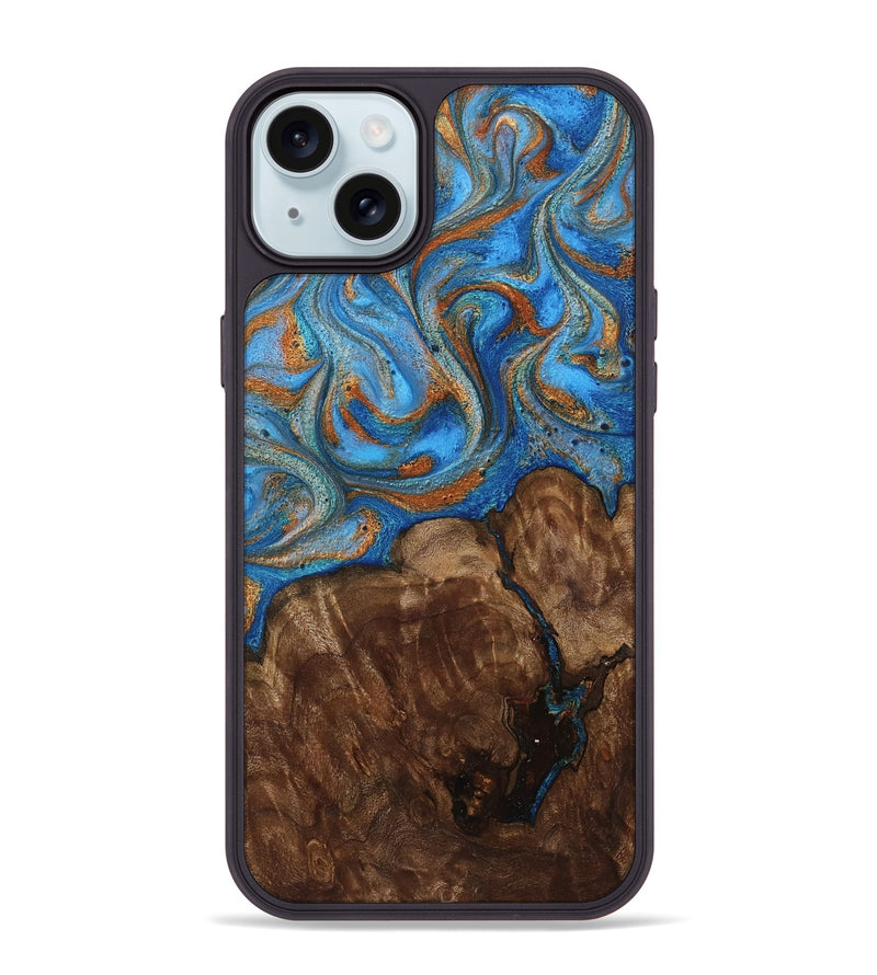 iPhone 15 Plus Wood Phone Case - Gertie (Teal & Gold, 801883)