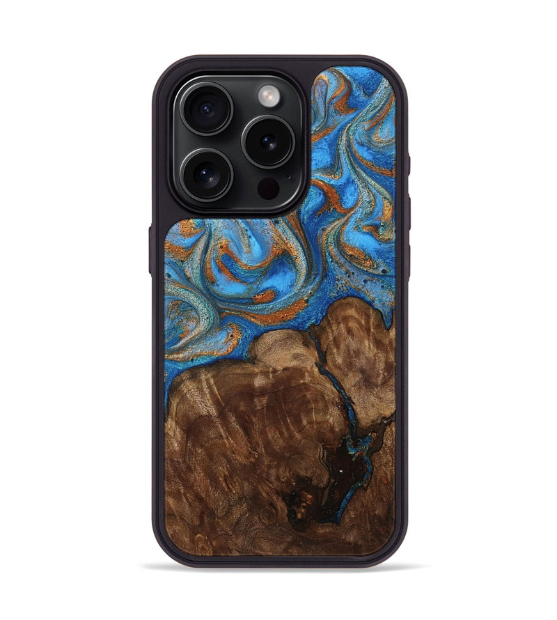 iPhone 15 Pro Wood Phone Case - Gertie (Teal & Gold, 801883)