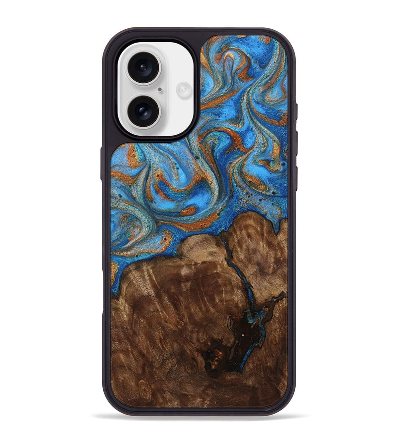iPhone 16 Plus Wood Phone Case - Gertie (Teal & Gold, 801883)