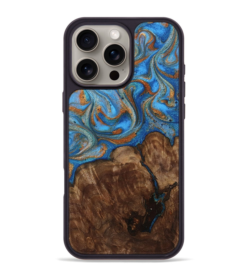 iPhone 16 Pro Max Wood Phone Case - Gertie (Teal & Gold, 801883)