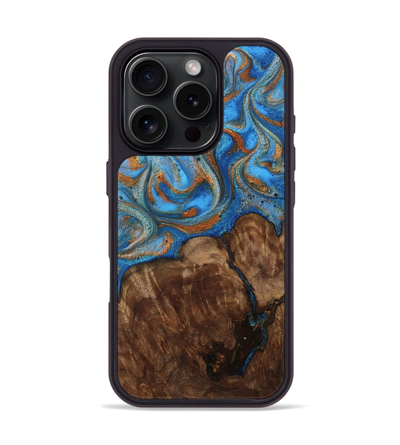 iPhone 16 Pro Wood Phone Case - Gertie (Teal & Gold, 801883)