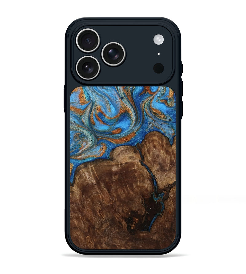 iPhone 17 Pro Max Wood Phone Case - Gertie (Teal & Gold, 801883)