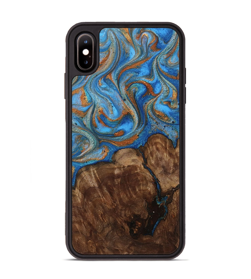 iPhone Xs Max Wood Phone Case - Gertie (Teal & Gold, 801883)