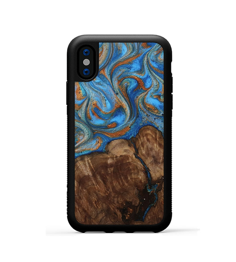 iPhone Xs Wood Phone Case - Gertie (Teal & Gold, 801883)