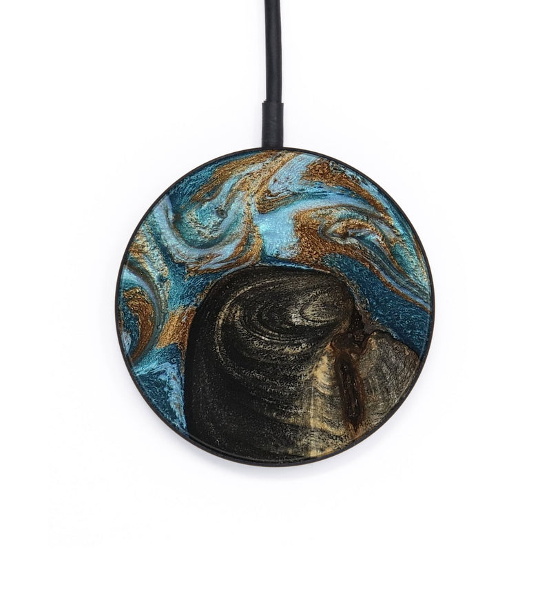 Circle Wood Wireless Charger - Maddie (Teal & Gold, 801884)