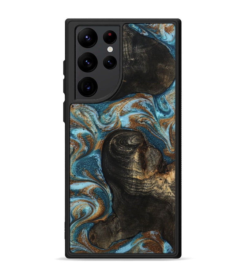 Galaxy S22 Ultra Wood Phone Case - Maddie (Teal & Gold, 801884)