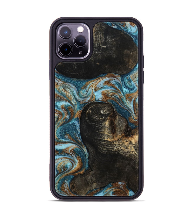 iPhone 11 Pro Max Wood Phone Case - Maddie (Teal & Gold, 801884)