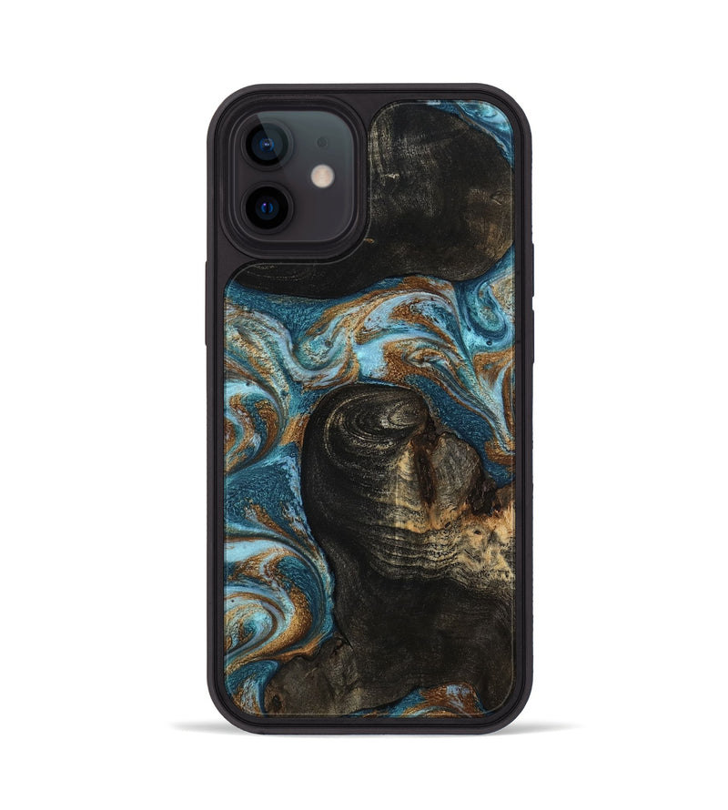 iPhone 12 Wood Phone Case - Maddie (Teal & Gold, 801884)