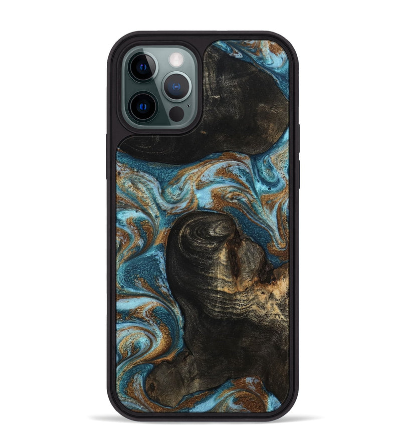 iPhone 12 Pro Max Wood Phone Case - Maddie (Teal & Gold, 801884)
