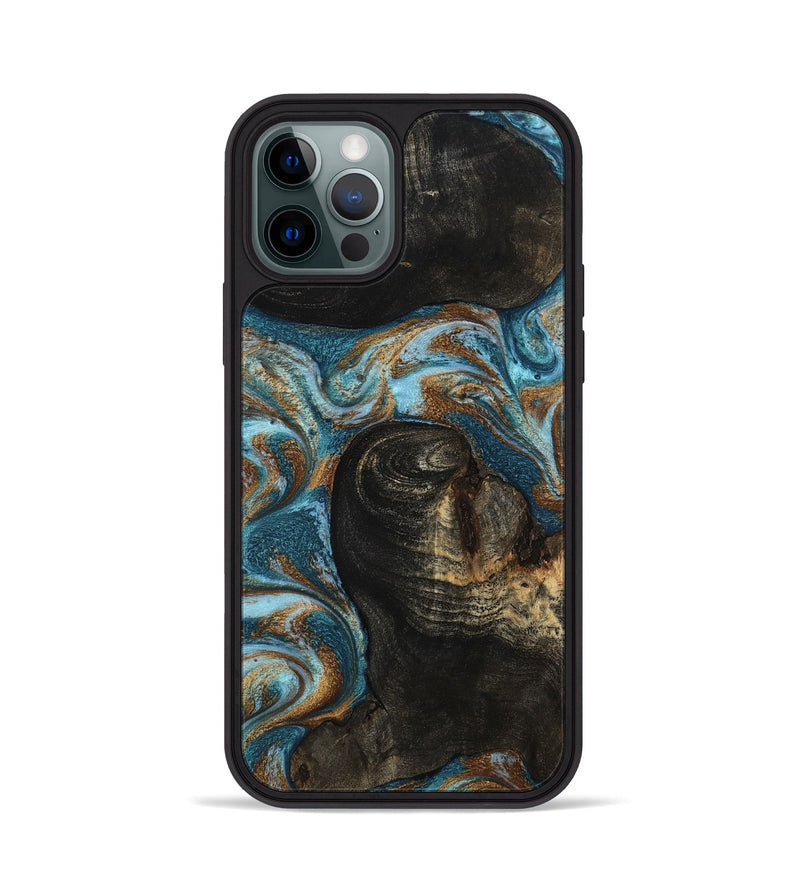 iPhone 12 Pro Wood Phone Case - Maddie (Teal & Gold, 801884)