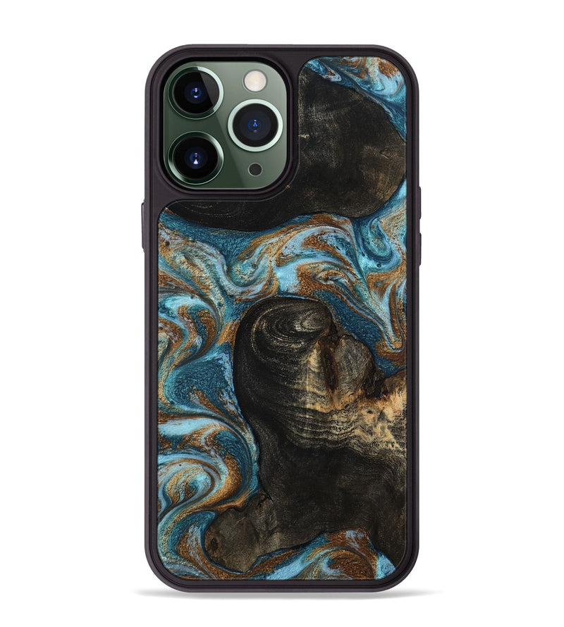 iPhone 13 Pro Max Wood Phone Case - Maddie (Teal & Gold, 801884)