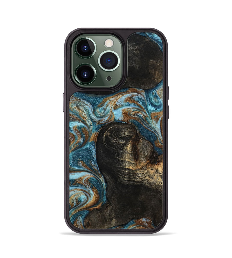 iPhone 13 Pro Wood Phone Case - Maddie (Teal & Gold, 801884)