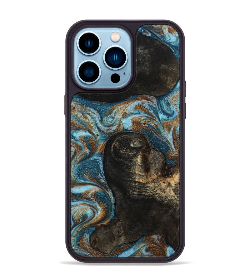 iPhone 14 Pro Max Wood Phone Case - Maddie (Teal & Gold, 801884)