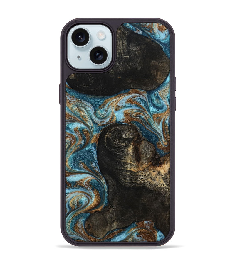 iPhone 15 Plus Wood Phone Case - Maddie (Teal & Gold, 801884)
