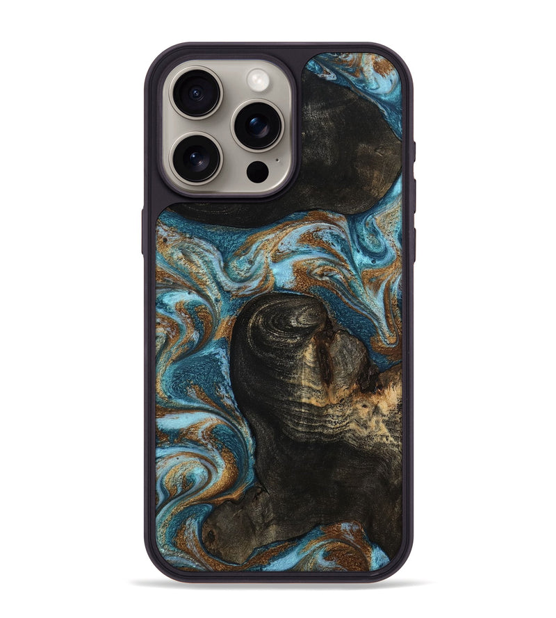 iPhone 15 Pro Max Wood Phone Case - Maddie (Teal & Gold, 801884)