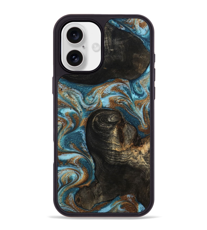 iPhone 16 Plus Wood Phone Case - Maddie (Teal & Gold, 801884)