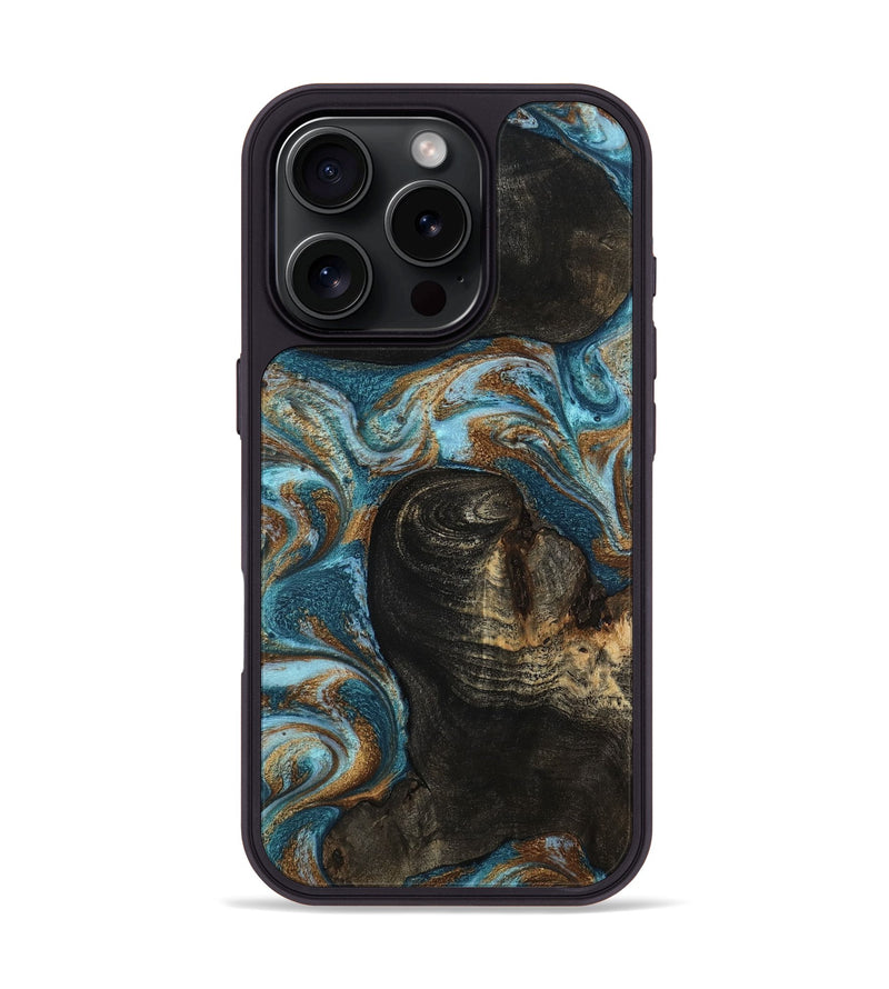 iPhone 16 Pro Wood Phone Case - Maddie (Teal & Gold, 801884)