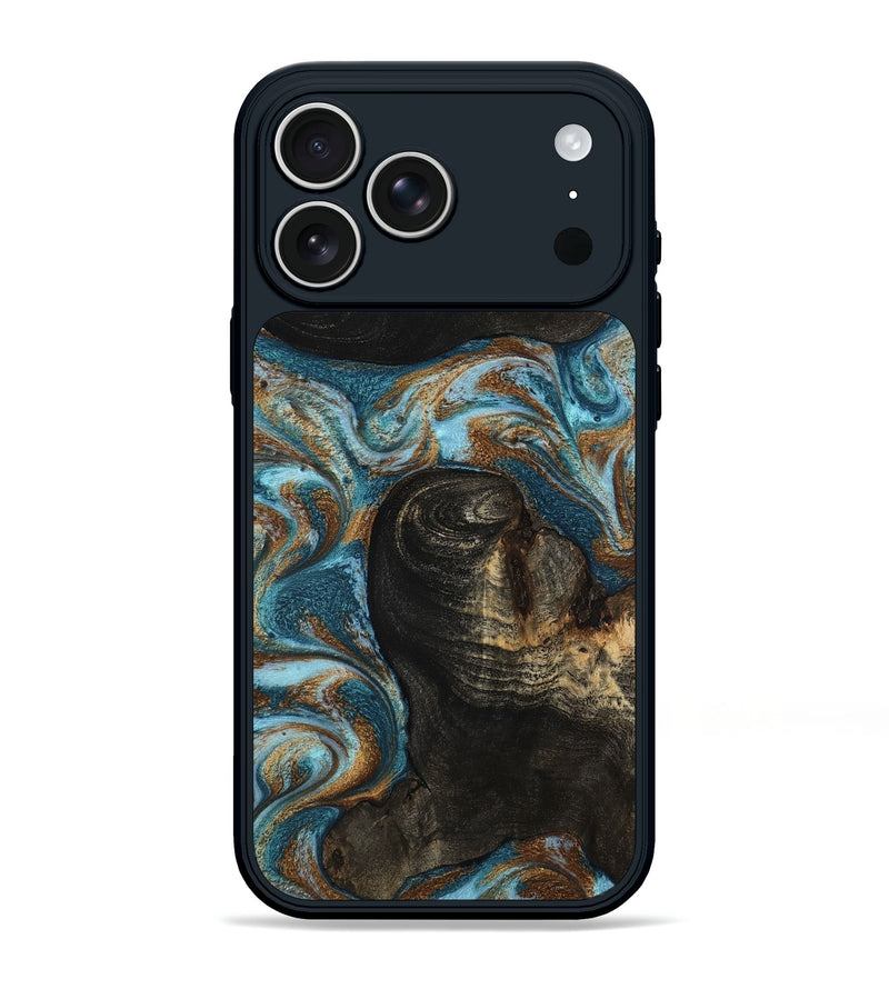 iPhone 17 Pro Max Wood Phone Case - Maddie (Teal & Gold, 801884)