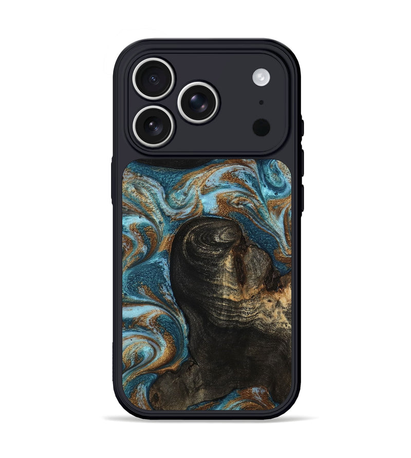 iPhone 17 Pro Wood Phone Case - Maddie (Teal & Gold, 801884)