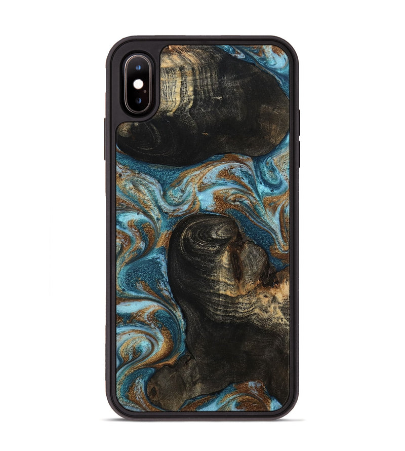 iPhone Xs Max Wood Phone Case - Maddie (Teal & Gold, 801884)
