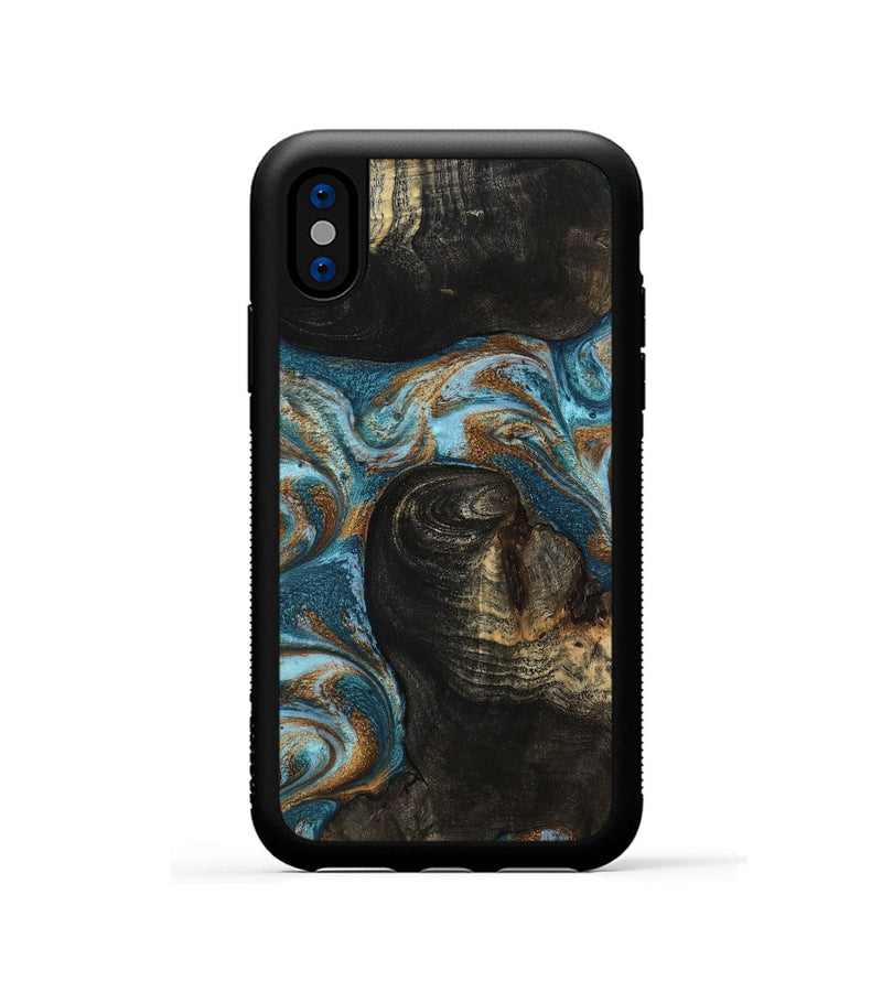 iPhone Xs Wood Phone Case - Maddie (Teal & Gold, 801884)