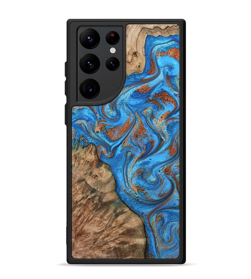 Galaxy S22 Ultra Wood Phone Case - Teressa (Teal & Gold, 801885)