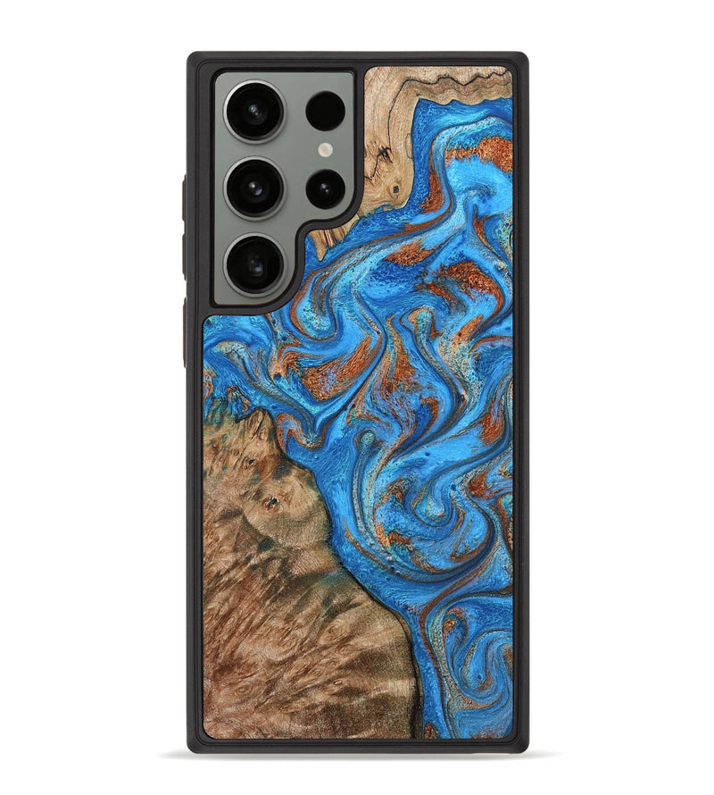 Galaxy S23 Ultra Wood Phone Case - Teressa (Teal & Gold, 801885)