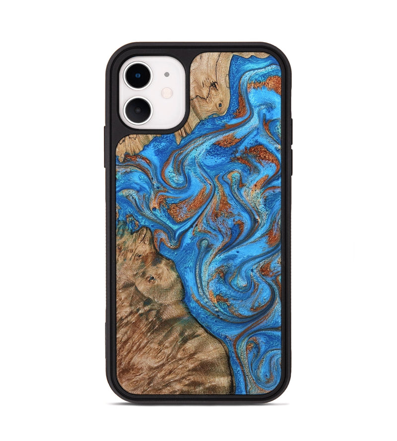 iPhone 11 Wood Phone Case - Teressa (Teal & Gold, 801885)