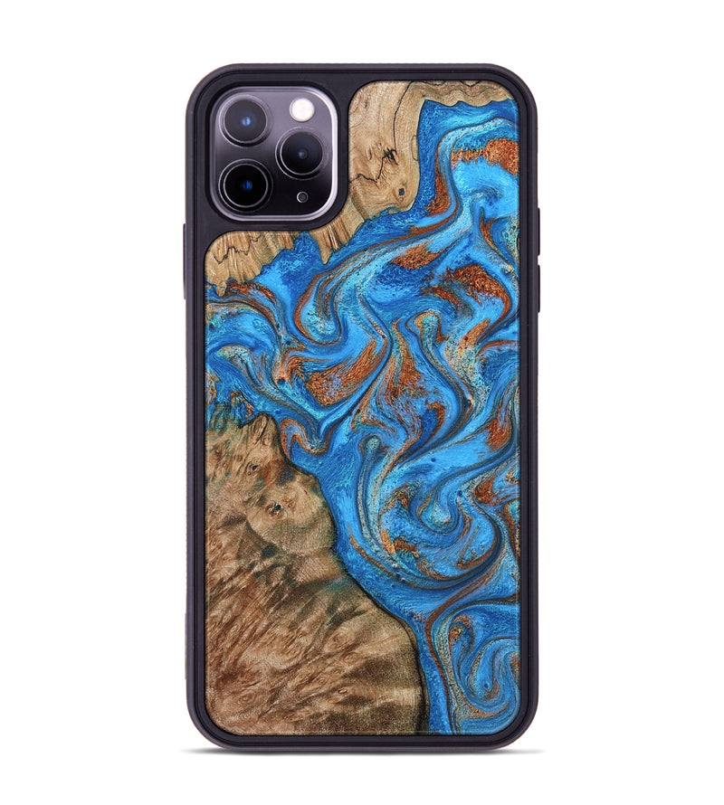 iPhone 11 Pro Max Wood Phone Case - Teressa (Teal & Gold, 801885)