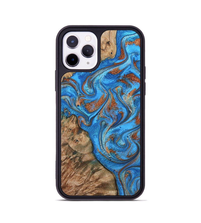 iPhone 11 Pro Wood Phone Case - Teressa (Teal & Gold, 801885)