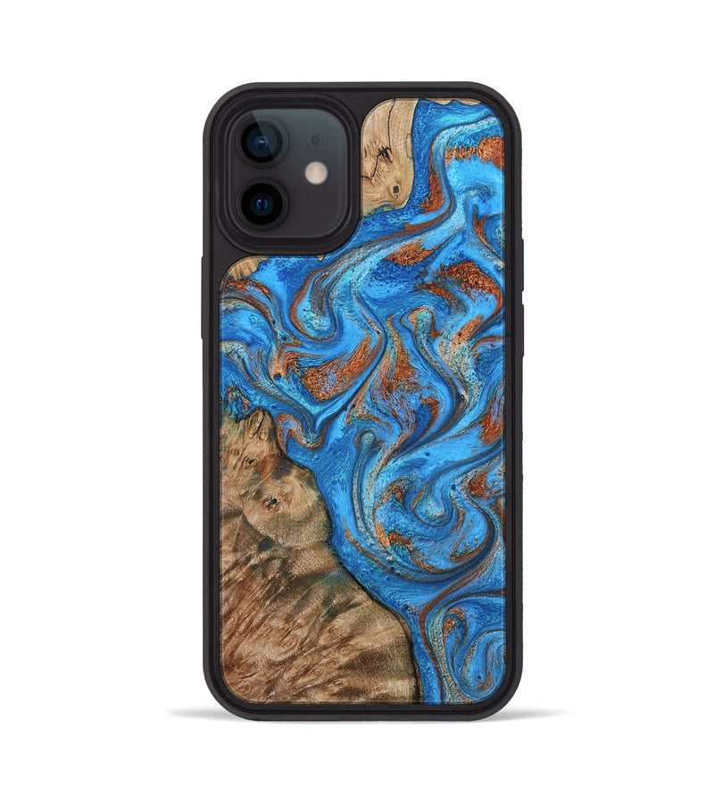 iPhone 12 Wood Phone Case - Teressa (Teal & Gold, 801885)