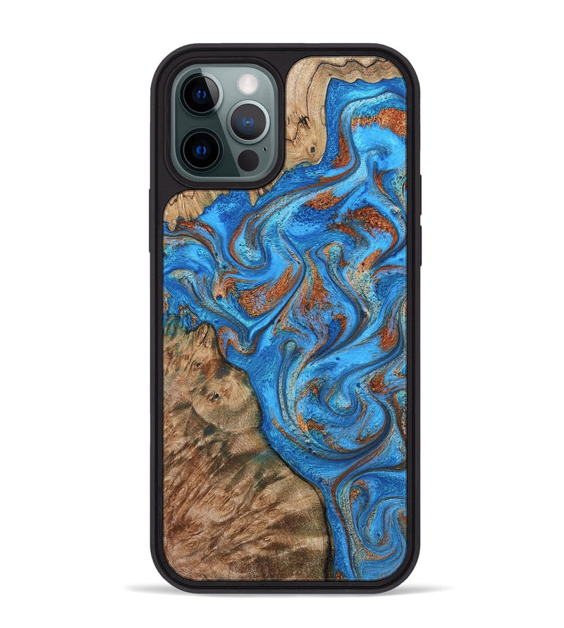 iPhone 12 Pro Max Wood Phone Case - Teressa (Teal & Gold, 801885)