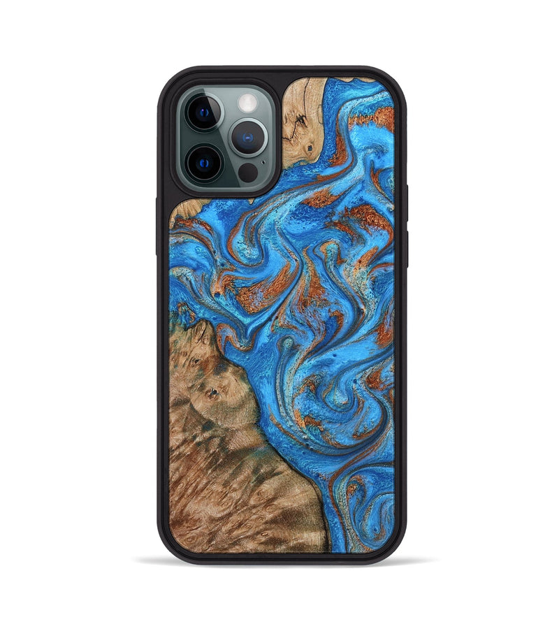 iPhone 12 Pro Wood Phone Case - Teressa (Teal & Gold, 801885)